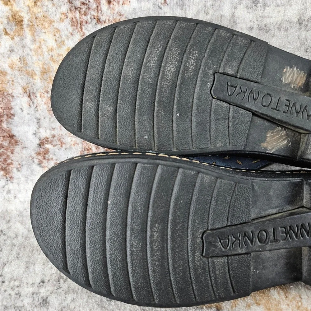 Minnetonka‎ Thong Sandals Womens 10 Platform Blue Leather Whipstitch Boho